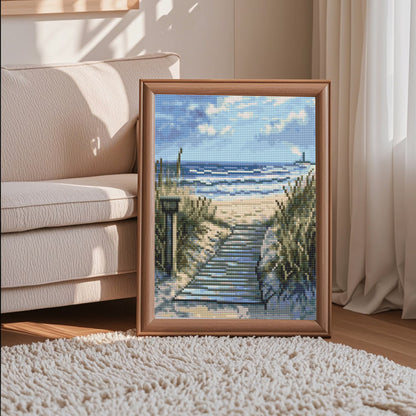 Mosaflare 26-Facet Round Beach Diamond Painting Kit for Adults,DIY Full Drill Gem Art for Home Decor, Craft Gift for Beginners