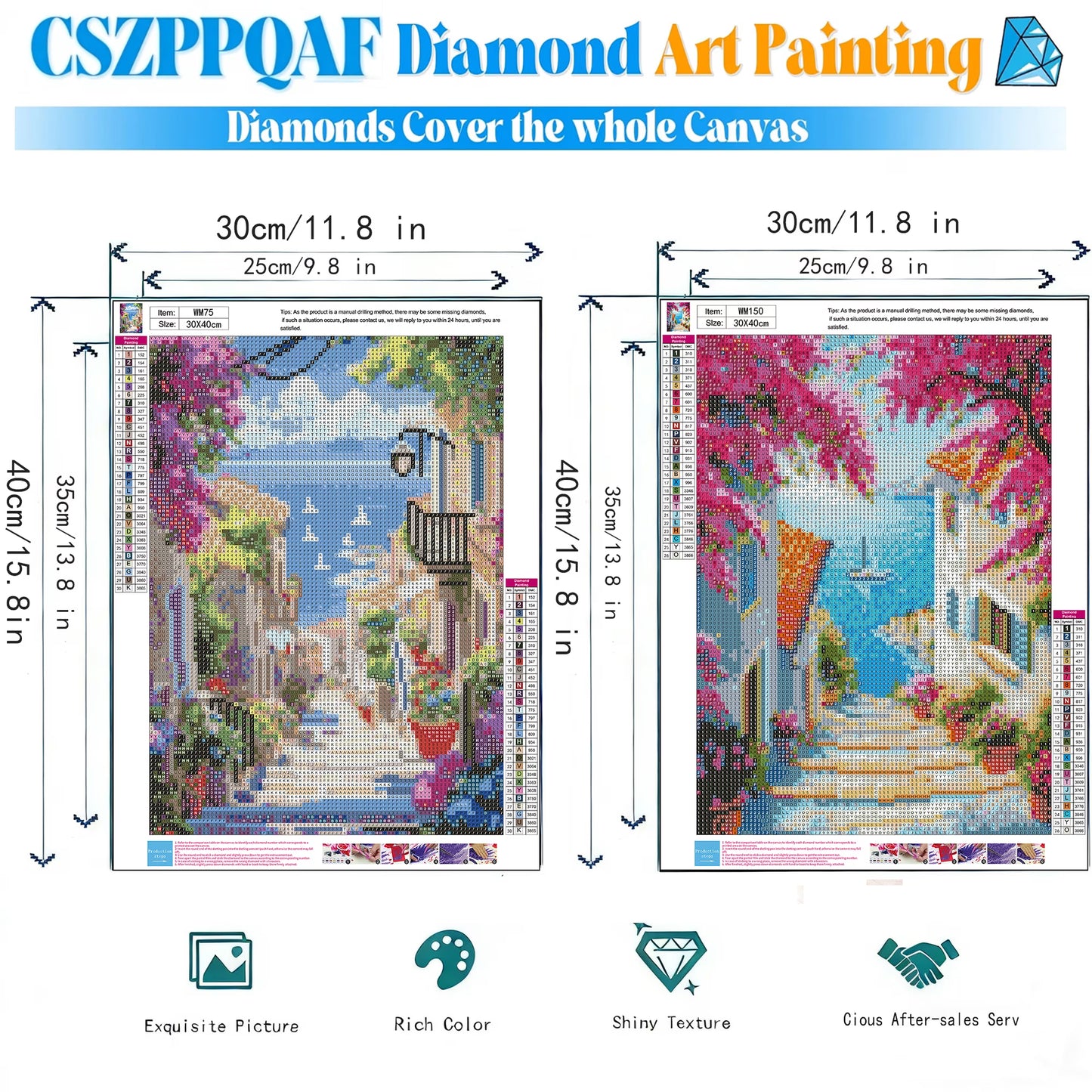 CSZPPQAF 2-Pack Diamond Art Kit,Ocean Diamond Painting Kits for Beginners,Full Round Drill,Home Wall 11.8"*15.8"