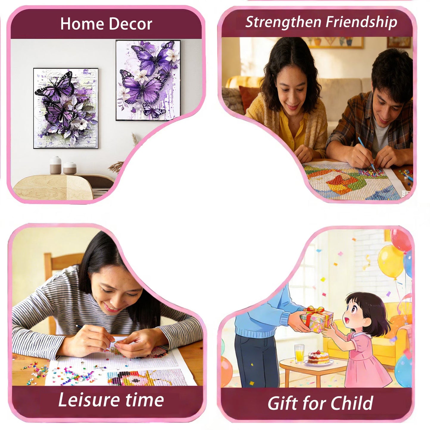 CSZPPQAF 2-Pack Diamond Art Kit,Butterfly Diamond Painting Kits for Beginners,Full Round Drill,Home Wall 11.8"*15.8"