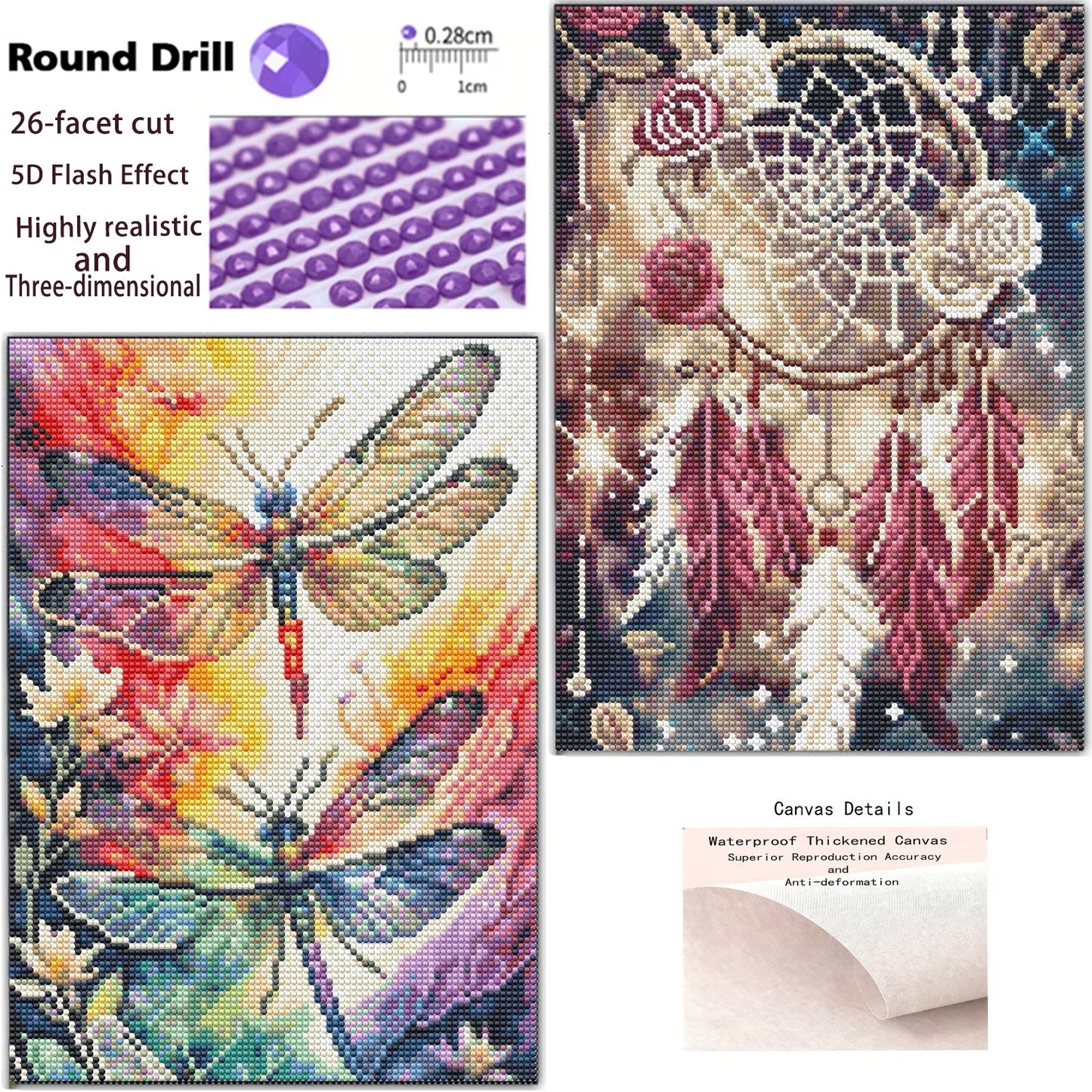 CSZPPQAF 2-Pack Dream Catcher and Dragonfly Diamond Painting Kits for Adults Beginner- Full Round Drill,Gem Art Craft Set for Home Wall Decor or Relax Gift
