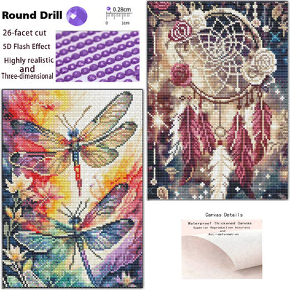 CSZPPQAF 2-Pack Dream Catcher and Dragonfly Diamond Painting Kits for Adults Beginner- Full Round Drill,Gem Art Craft Set for Home Wall Decor or Relax Gift