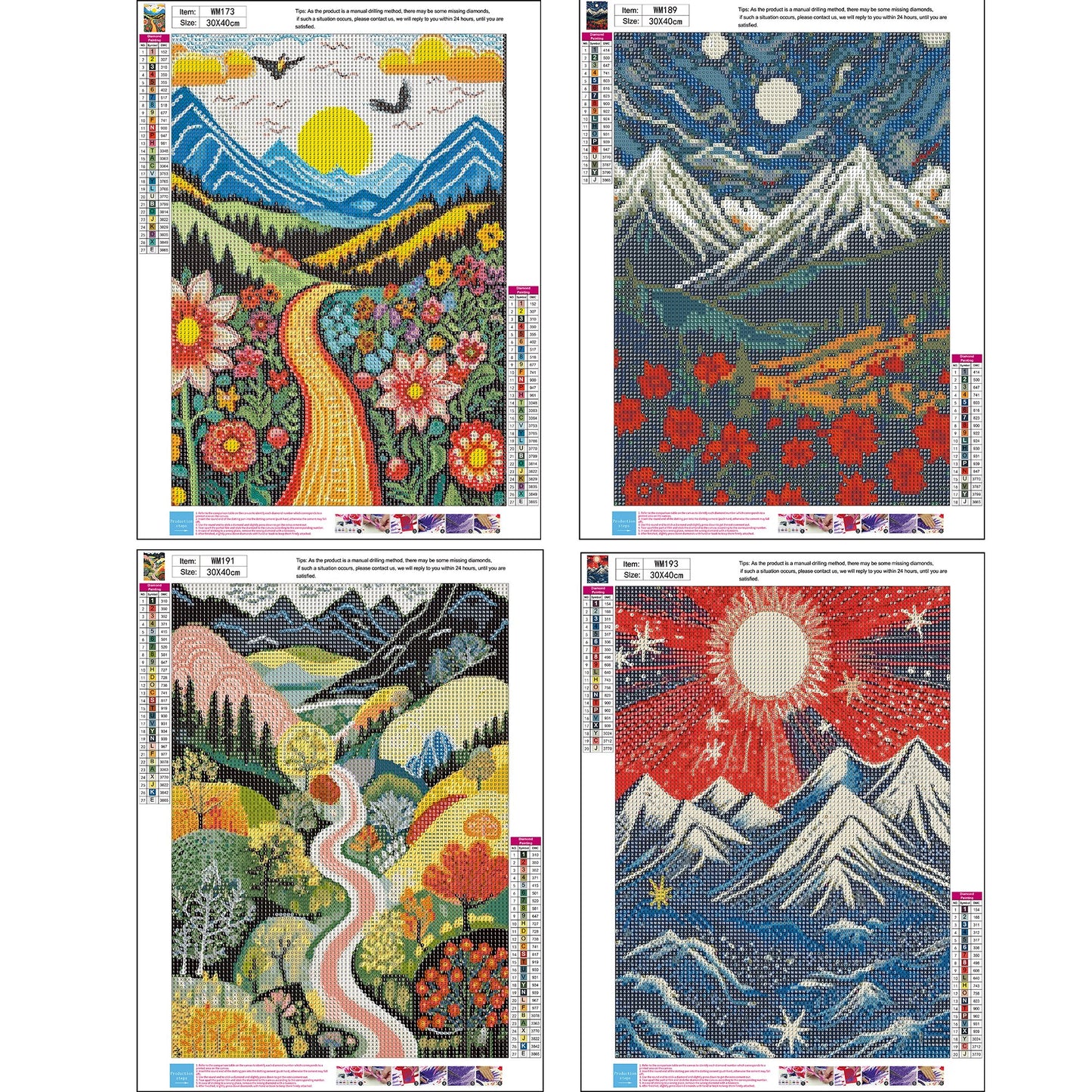 Mosaflare 4-Pack Diamond Art Painting Kits,Baroque Art Craft Kits,Full Round Drill,Home Wall and Relaxing 12"×16"