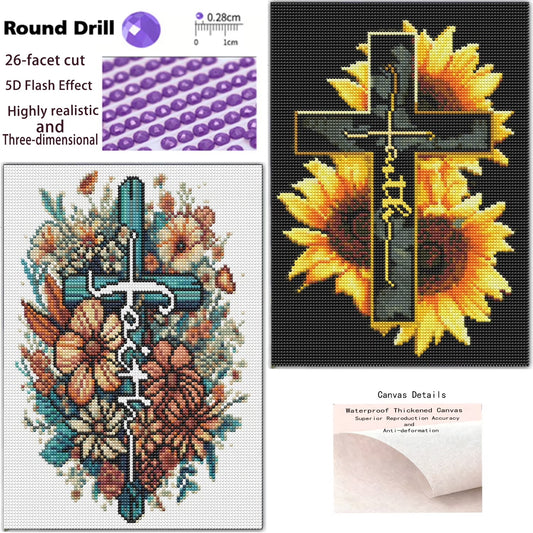 CSZPPQAF 2-Pack Cross Diamond Painting Kits for Adults Beginner- Full Round Drill,Gem Art Craft Set for Home Wall Decor or Relax Gift