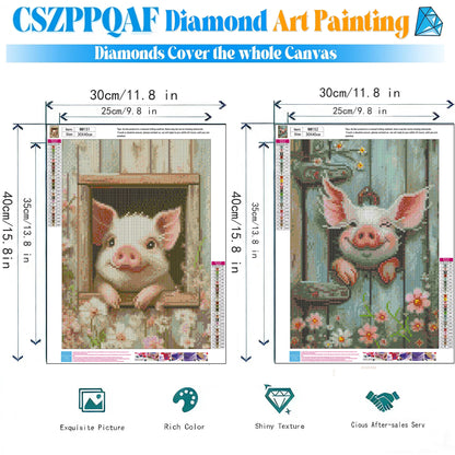 CSZPPQAF 2-Pack Diamond Art Kit,Pink Pig Diamond Painting Kits for Beginners,Full Round Drill,Home Wall 11.8"*15.8"