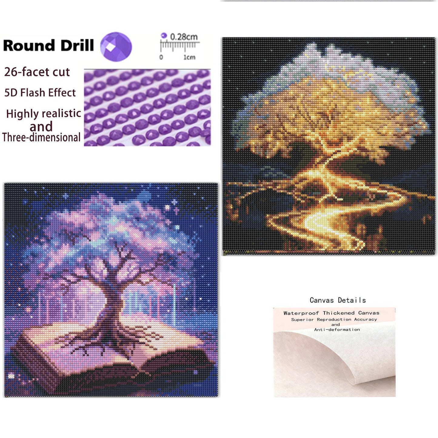 CSZPPQAF 2-Pack Diamond Painting for Adults-Life Tree,Full Round Drill Diamond Art Kits, Relaxing Craft & Wall Decor