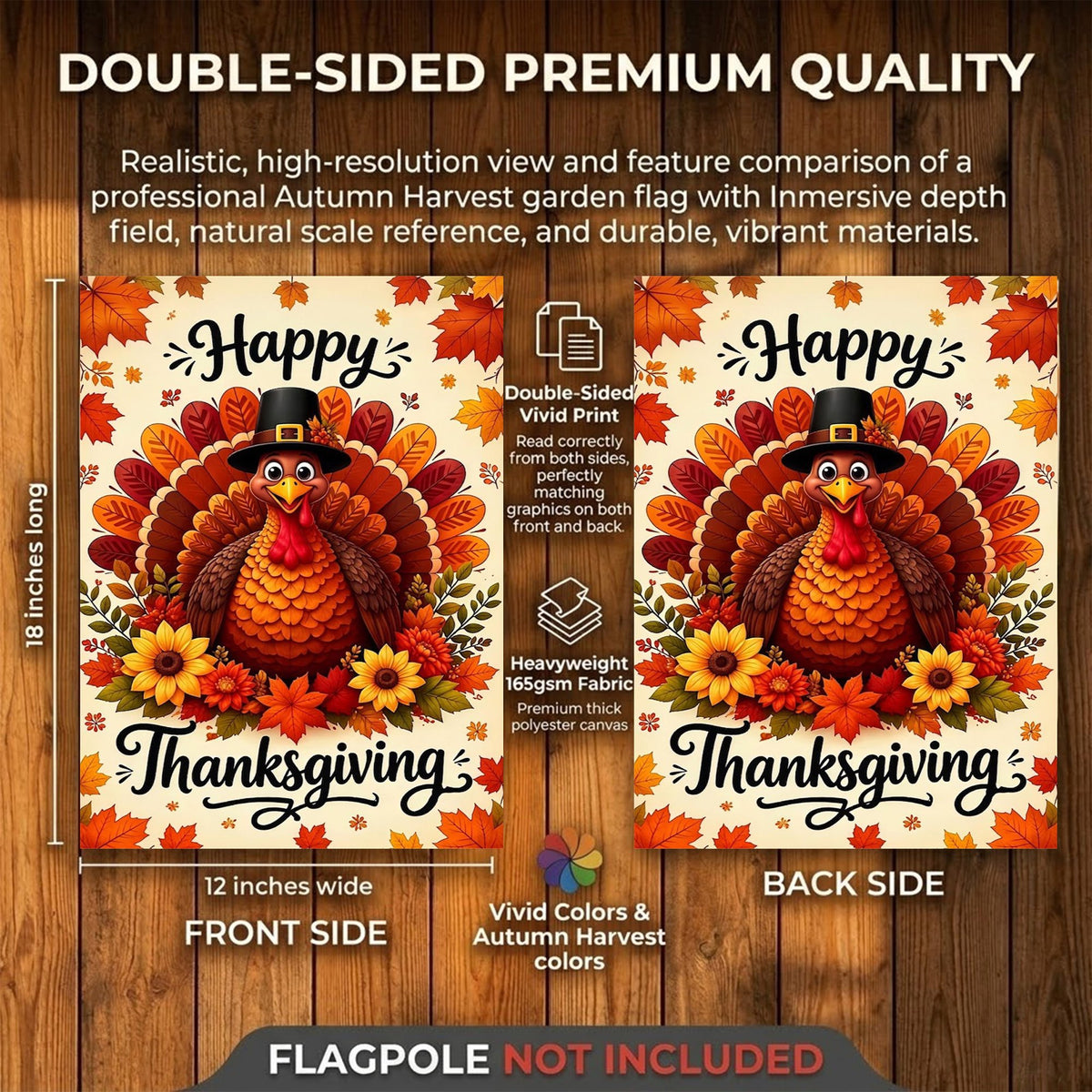 CSZPPQAF Thanksgiving Garden Flags 12x18 Double Sided,2 Pack-165 GSM Polyester Fall Yard Decoration Flags, Fade Resistant