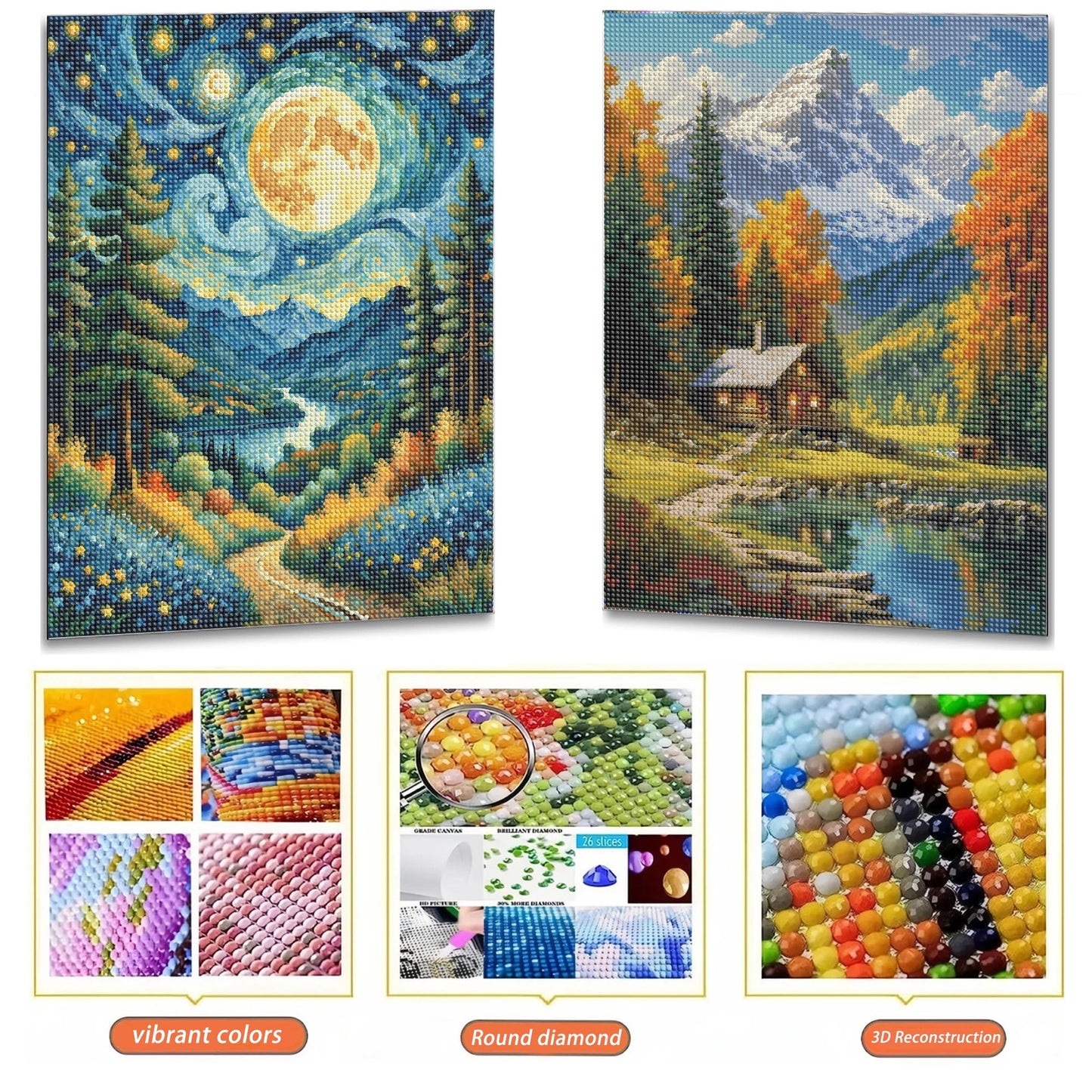 Mosaflare Diamond Art Painting Kits,2-Pack Naturally Art Craft Kits,Full Round Drill,Home Wall and Relaxing 12"×16"