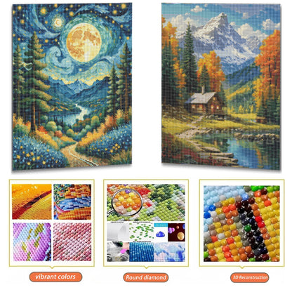 Mosaflare Diamond Art Painting Kits,2-Pack Naturally Art Craft Kits,Full Round Drill,Home Wall and Relaxing 12"×16"