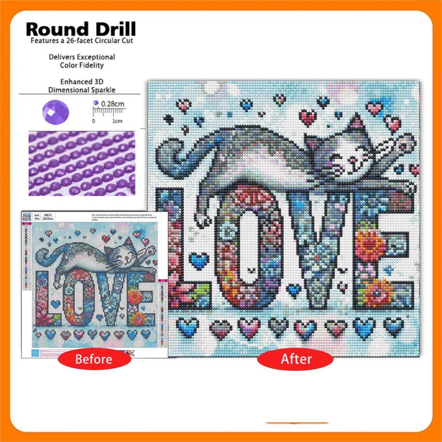 CSZPPQAF 5D Diamond Art for Adults Beginners-Love and Cat,Full Round Drill Diamond Painting Kits, Relaxing Craft & Wall Decor