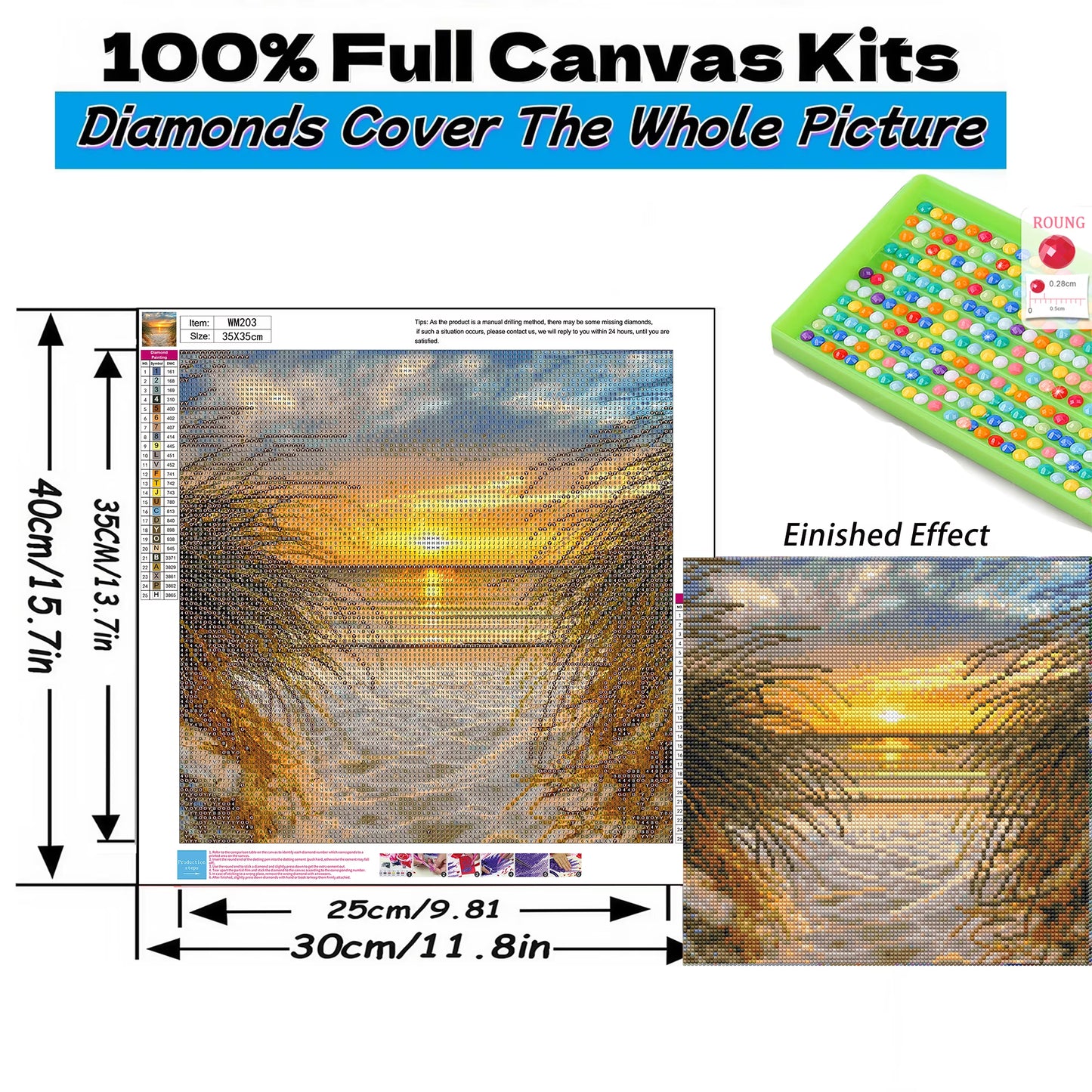 Mosaflare Beach Diamond Painting Kit,DIY Full Drill Sunrise Diamond Art,Stress Relief Craft Art and Home Decor 14"×14"