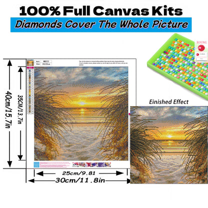 Mosaflare Beach Diamond Painting Kit,DIY Full Drill Sunrise Diamond Art,Stress Relief Craft Art and Home Decor 14"×14"