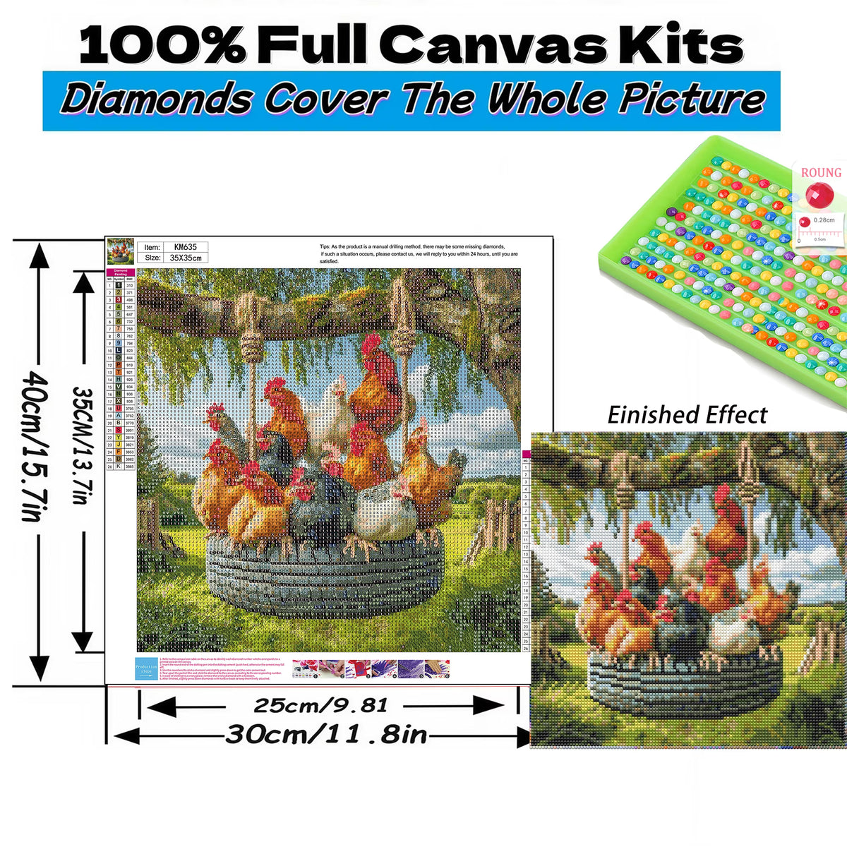 Mosaflare Animals Diamond Painting Kit,Chicken Coop Diamond Art,DIY Full Drill,Stress Relief Craft Art and Home Decor 14"×14"