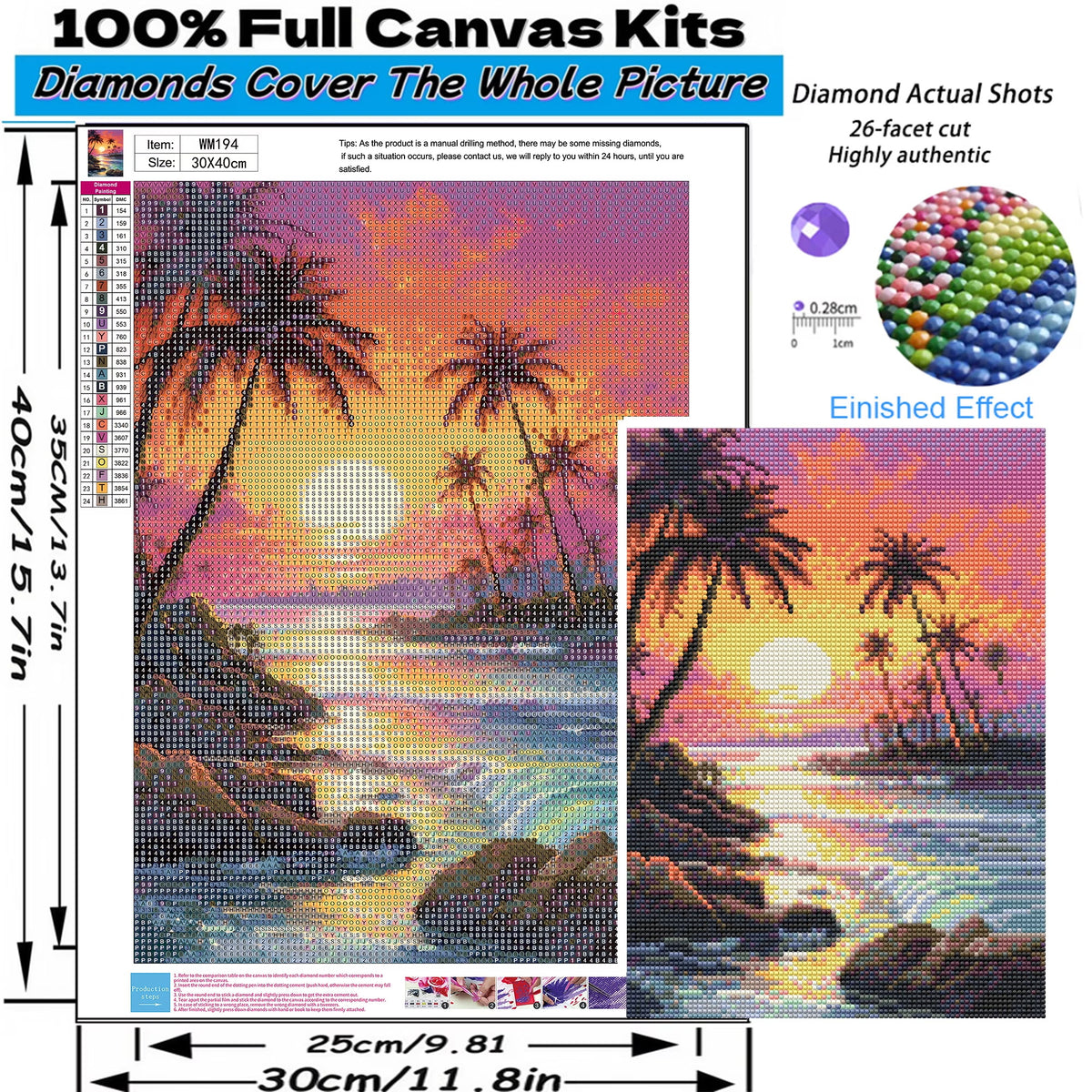 Mosaflare Beach Diamond Painting Kit,DIY Full Drill Waves Diamond Art,Stress Relief Craft Art and Home Decor 12"×16"