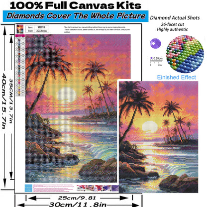 Mosaflare Beach Diamond Painting Kit,DIY Full Drill Waves Diamond Art,Stress Relief Craft Art and Home Decor 12"×16"