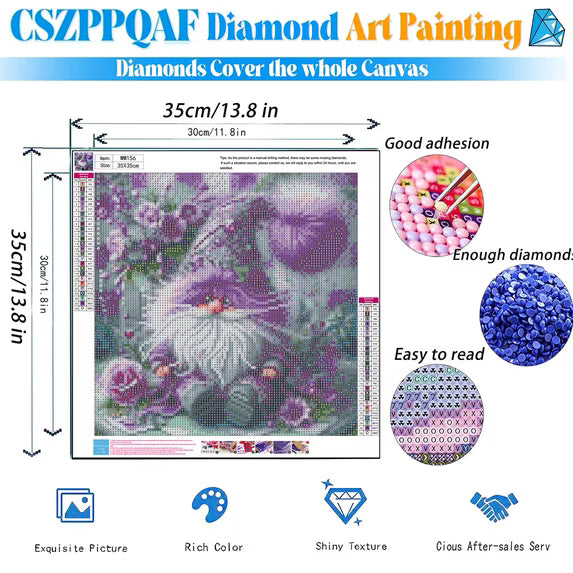 CSZPPQAF Diamond Art Kit,Gnome Diamond Painting Kits for Beginners,Full Round Drill,Home Wall 13.8"*13.8"