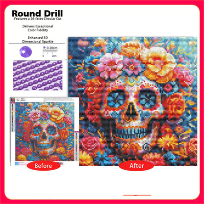 CSZPPQAF Skull Diamond Painting Kits for Adults, Full Drill Round Diamond Art Craft,13.8"×13.8"