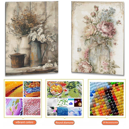 Mosaflare Diamond Art Painting Kits,2-Pack Vintage Country Craft Kits,Full Round Drill,Home Wall and Relaxing 12"×16"