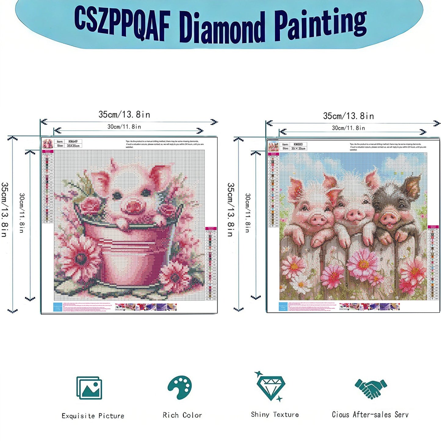 CSZPPQAF Diamond Art Painting Kits,2-Pack Little Pig Art Craft Full Round Drill,13.8"×13.8"