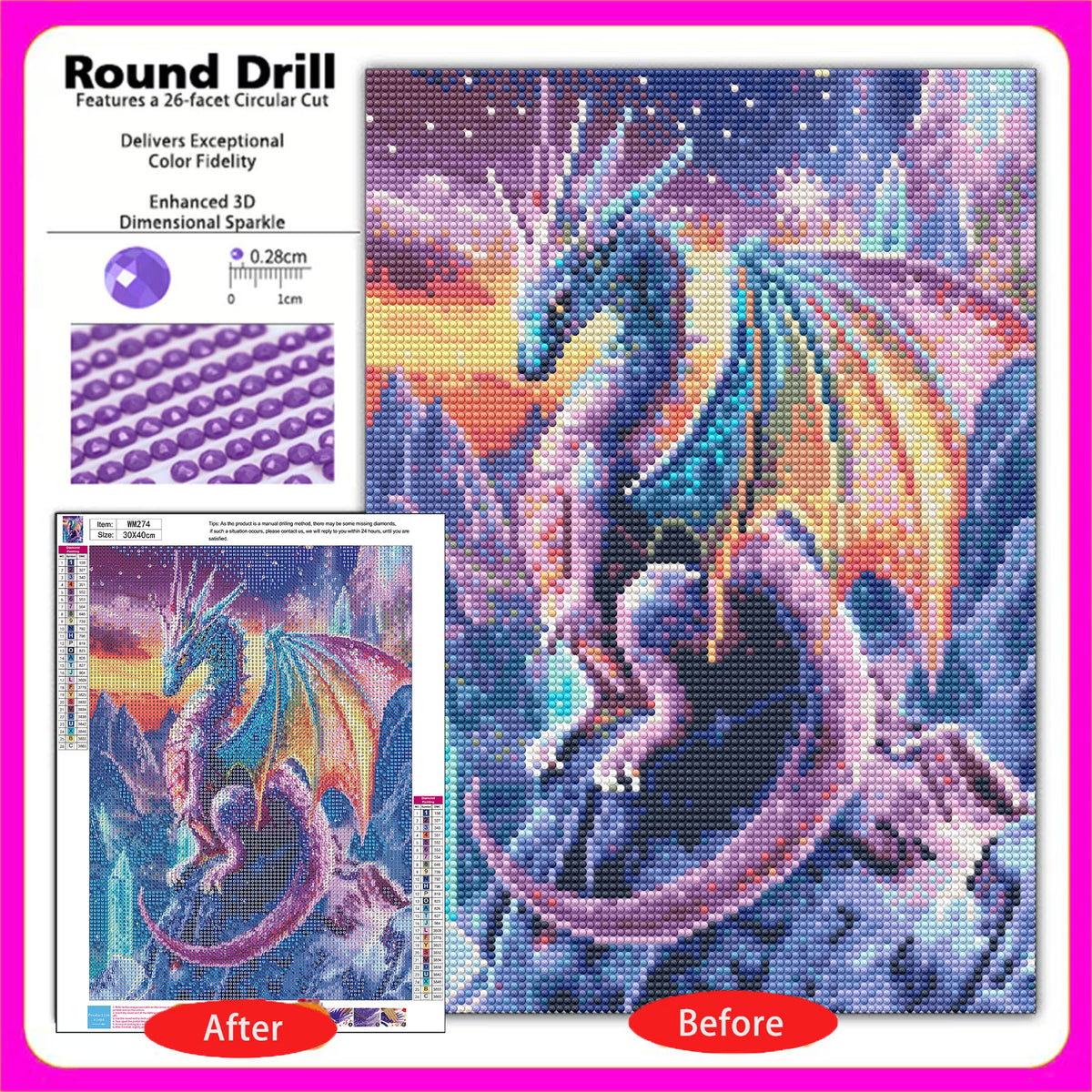 CSZPPQAF Dragon Diamond Painting Kits for Adults, Full Drill Round Diamond Art Craft,11.8"×15.8"