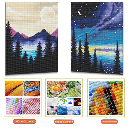 Mosaflare Sky Diamond Art Painting Kits,2-Pack Art Craft Kits,Full Round Drill,Home Wall and Relaxing 12"×16"