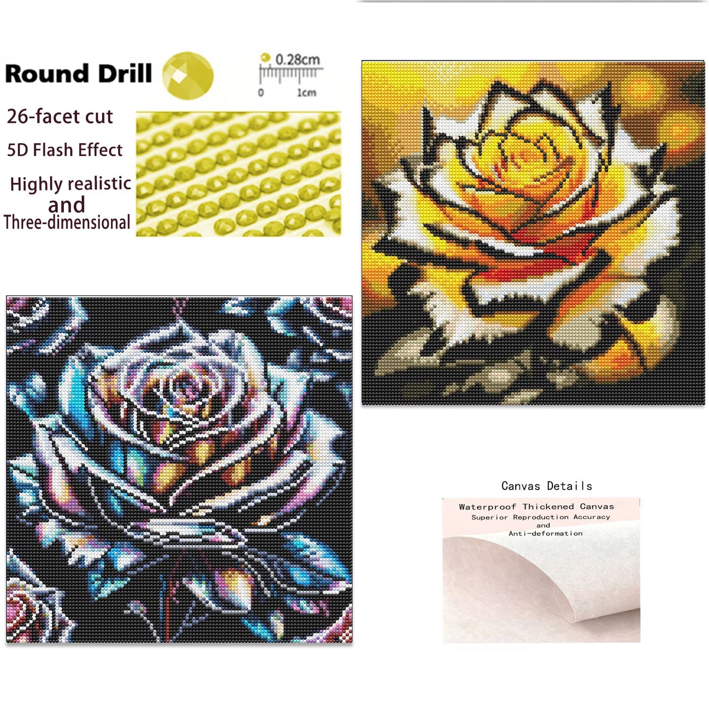 CSZPPQAF 2-Pack Diamond Art Kit,Flowers Diamond Painting Kits for Beginners,Full Round Drill,Home Wall 13.8"*13.8"