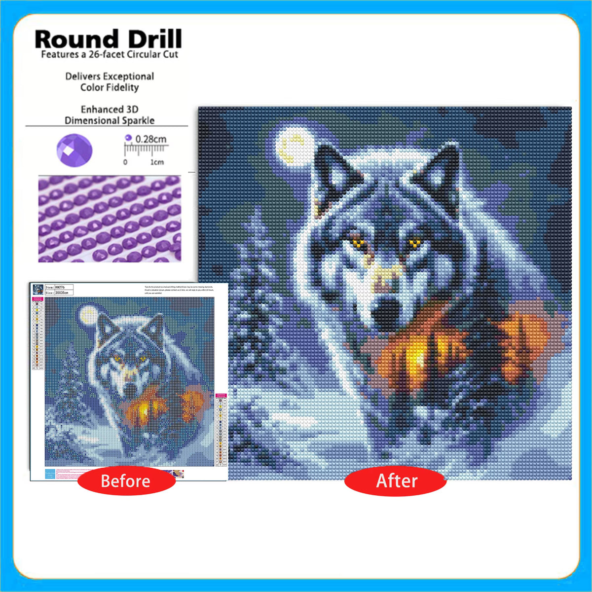 CSZPPQAF Winter Wolf Diamond Painting Kits for Adults, Full Drill Round Diamond Art Kit, Art Craft, Home Wall Decor and Gift 13.8 x 13.8 Inch