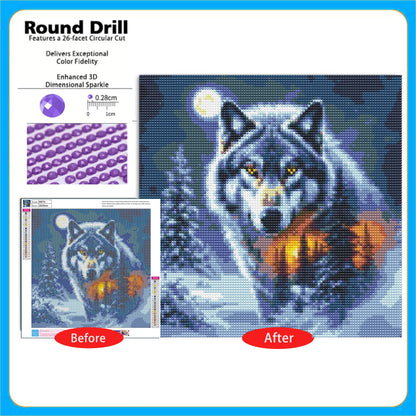 CSZPPQAF Winter Wolf Diamond Painting Kits for Adults, Full Drill Round Diamond Art Kit, Art Craft, Home Wall Decor and Gift 13.8 x 13.8 Inch