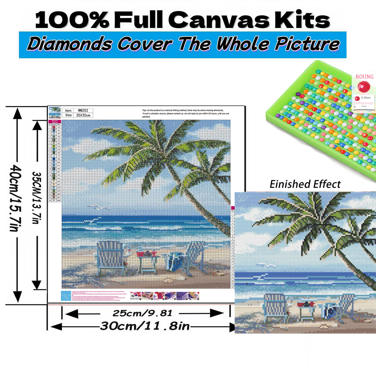 Mosaflare Summer Diamond Painting Kit,DIY Full Drill Beach Diamond Art,Stress Relief Craft Art and Home Decor 14"×14"