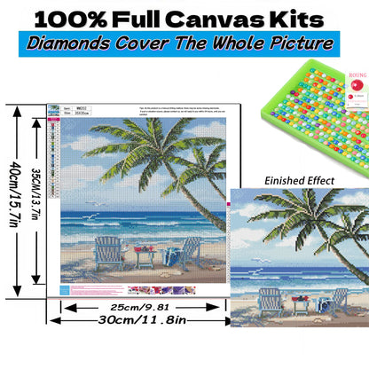 Mosaflare Summer Diamond Painting Kit,DIY Full Drill Beach Diamond Art,Stress Relief Craft Art and Home Decor 14"×14"