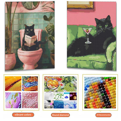 Mosaflare Diamond Art Painting Kits,2-Pack Cat Craft Kits,Full Round Drill,Home Wall and Relaxing 12"×16"