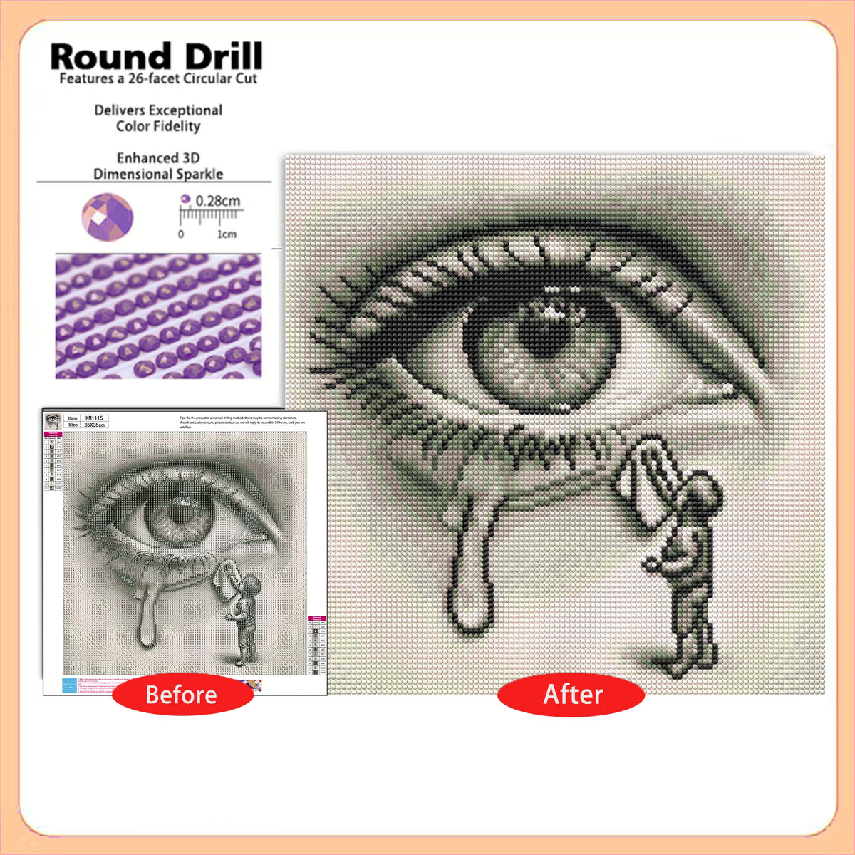 CSZPPQAF Diamond Painting for Adults-Eyes,Full Round Drill Diamond Art Kits, Relaxing Craft & Wall Decor