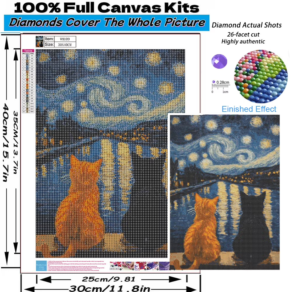 Mosaflare Cat Diamond Painting Kits,Full Round Drill Diamond Art Kit for Adults,Home Wall and Relaxing Art Craft
