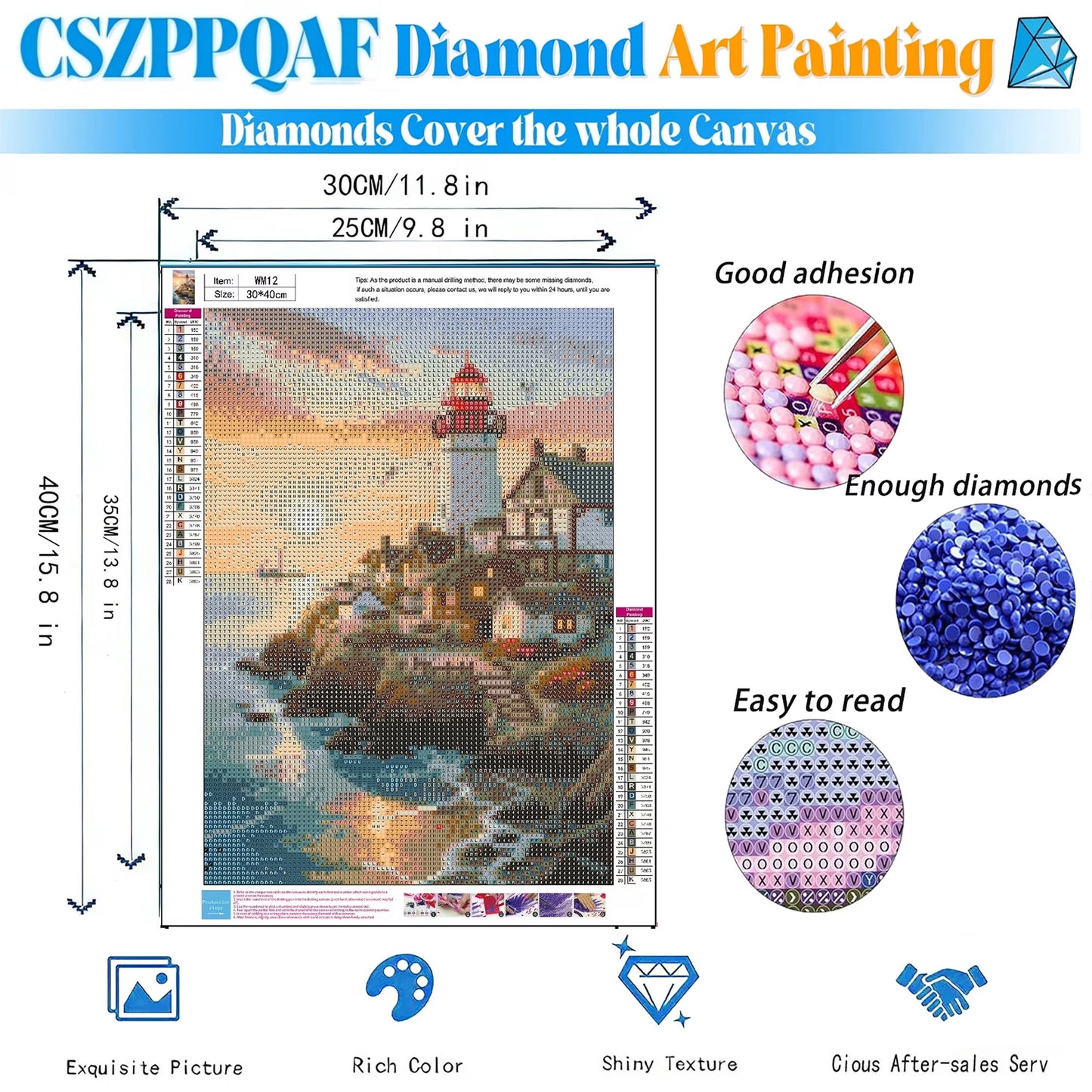CSZPPQAF 5D DIY Diamond Art Kits for Adults Beginners,Sunset Lighthouse Full Drill Diamond Dots Gem Art,Home Wall Decor 11.8x15.8inches.