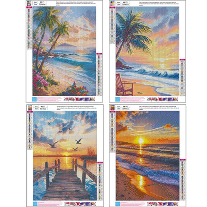 Mosaflare 4-Pack Diamond Art Painting Kits,Ocean View Art Craft Kits,Full Round Drill,Home Wall and Relaxing 12"×16"