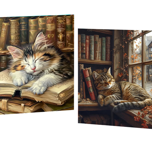 Mosaflare Cat Diamond Art Painting Kits,2-Pack Art Craft kits,Full Round Drill,Home Wall and Relaxing 12"×16"
