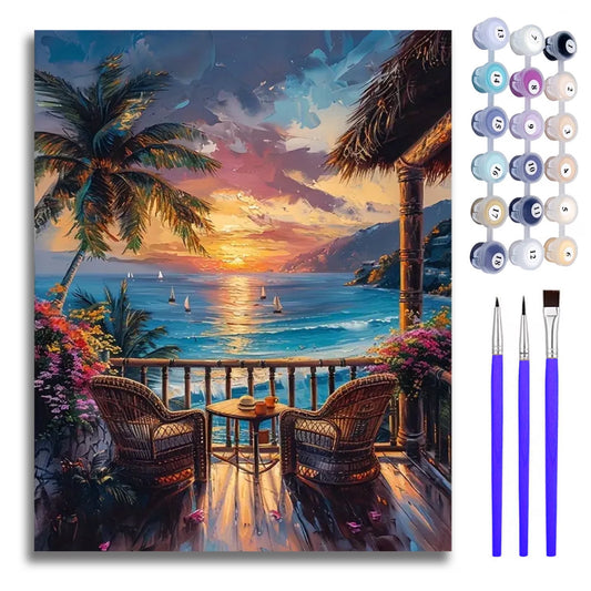 Mosaflare Ocean View Paint by Numbers Kit for Adults and Beginners,DIY Craft Art 16"x20" Canvas