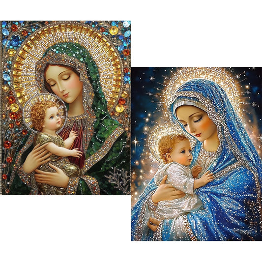 CSZPPQAF 2-Pack Madonna and Child Diamond Painting Kits for Adults - Full Round Drill, Textured Diamond Art for Home Wall Decor