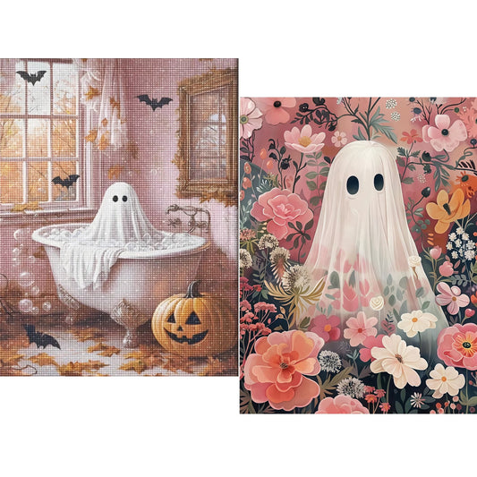 CSZPPQAF 2-Pack Ghost Diamond Painting for Adults,Full Round Drill Diamond Art Kits, Relaxing Craft & Wall Decor