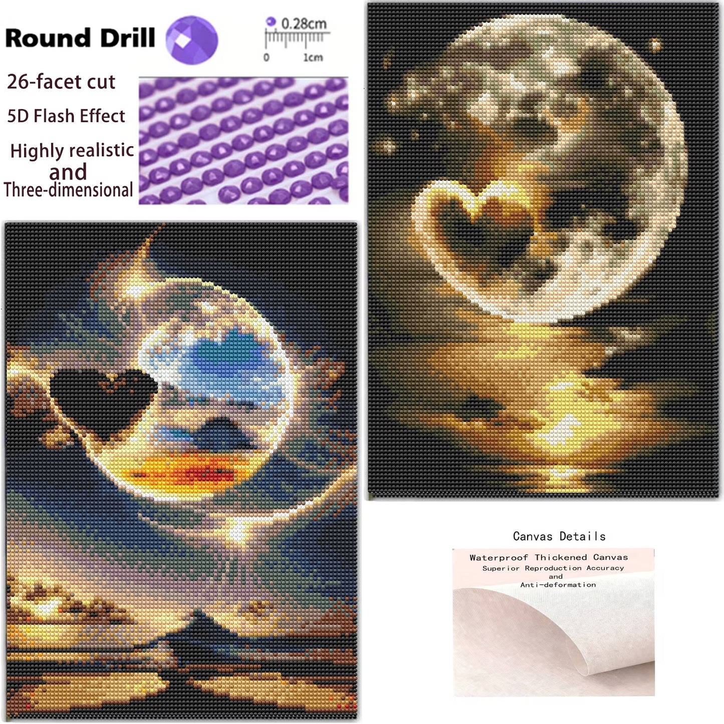 CSZPPQAF Moon Diamond Painting Kits,2-Pack Full Round Dril Diamond Art,11.8"×15.8",Relaxing Craft