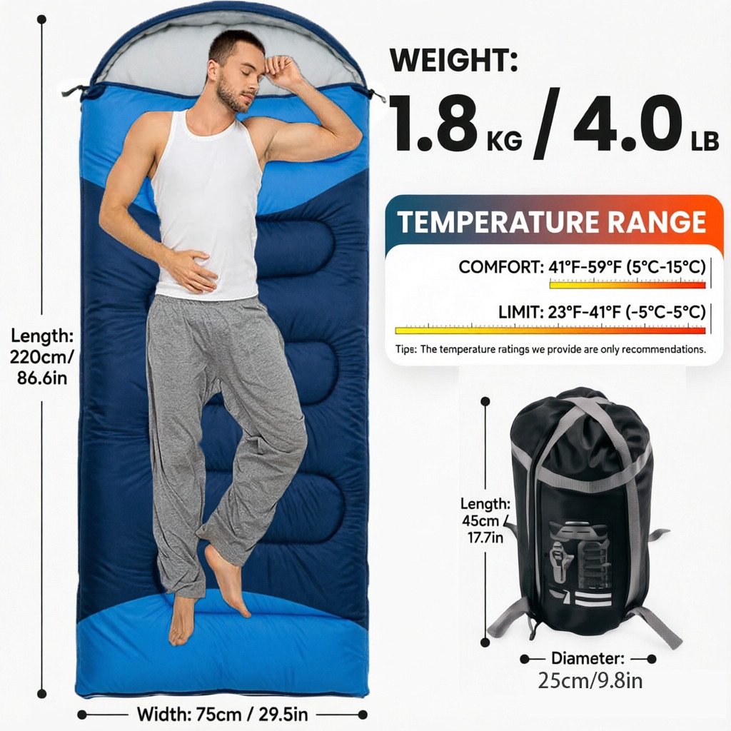 SROEDTY Sleeping Bag for Adults - Oversized Envelope Lightweight Cotton Sleeping Bags, Camping, Backpacking, Traveling, Hiking Must Haves (Blue) 4 lbs