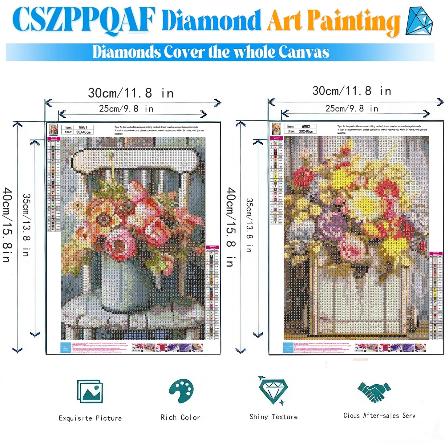 CSZPPQAF 2-Pack Diamond Art Kit,Retro style Diamond Painting Kits for Beginners,Full Round Drill,Home Wall 11.8"*15.8"