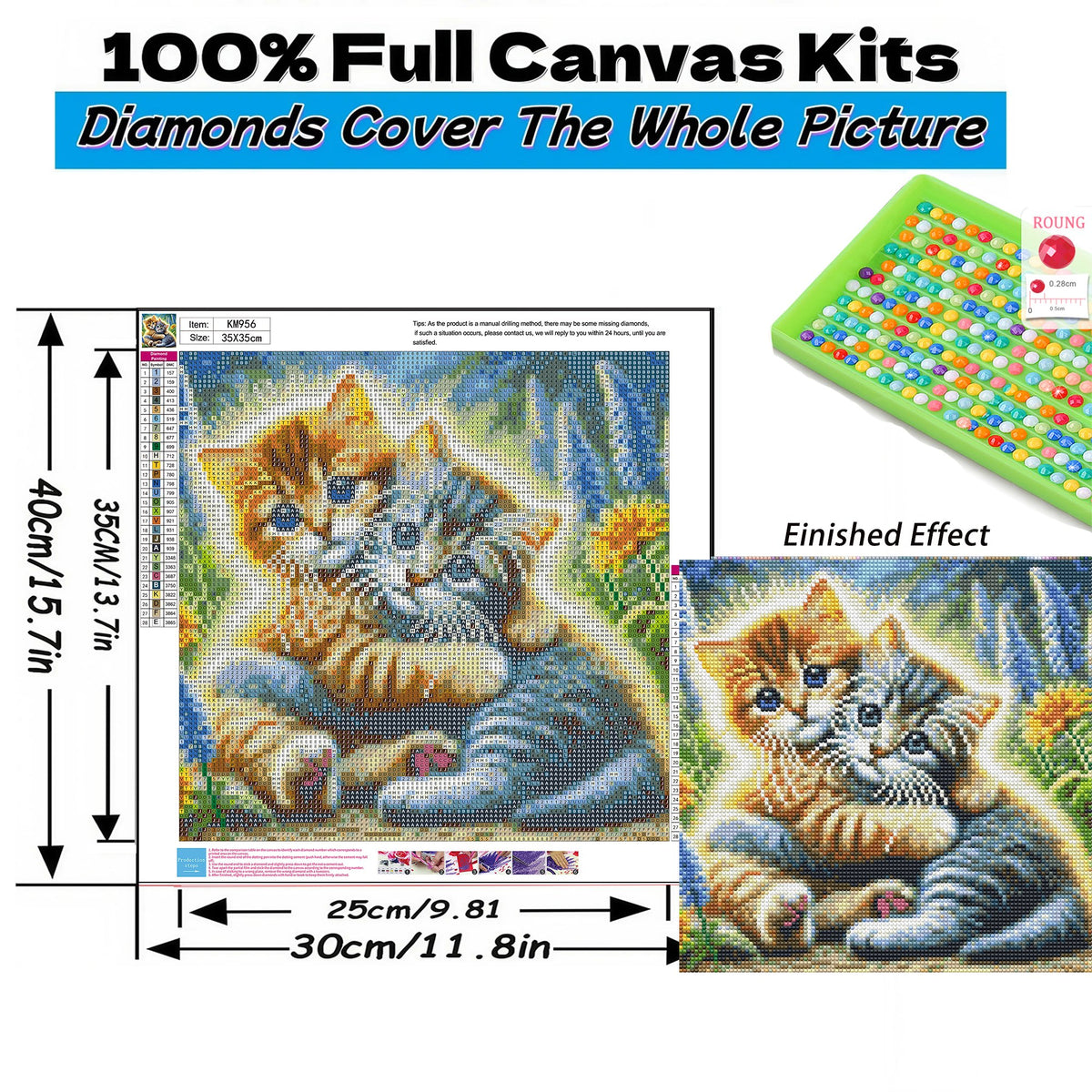 Mosaflare Diamond Painting Kit,Cat Diamond Art,DIY Full Drill,Stress Relief Craft Art and Home Decor 14"×14"