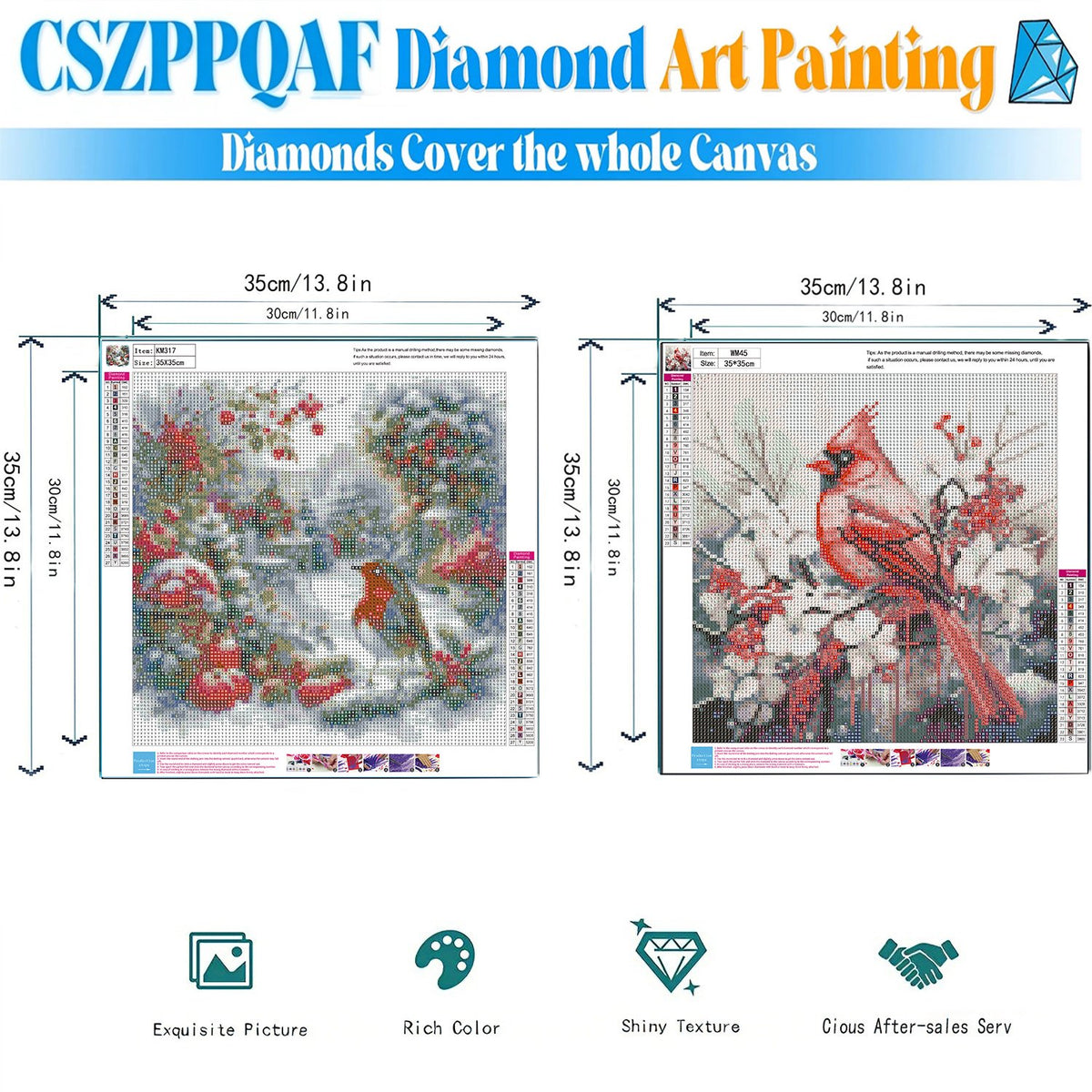 CSZPPQAF 2-Pack Diamond Painting Kits for Adults-Christmas Bird, Full Drill Round Diamond Art, Craft Art, Home Wall Decor and Gift 13.8 x 13.8 Inch