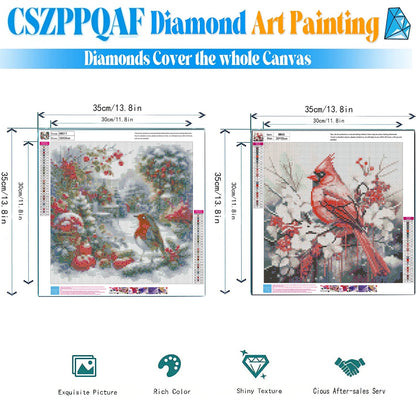 CSZPPQAF 2-Pack Diamond Painting Kits for Adults-Christmas Bird, Full Drill Round Diamond Art, Craft Art, Home Wall Decor and Gift 13.8 x 13.8 Inch