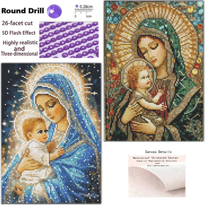 CSZPPQAF 2-Pack Madonna and Child Diamond Painting Kits for Adults - Full Round Drill, Textured Diamond Art for Home Wall Decor