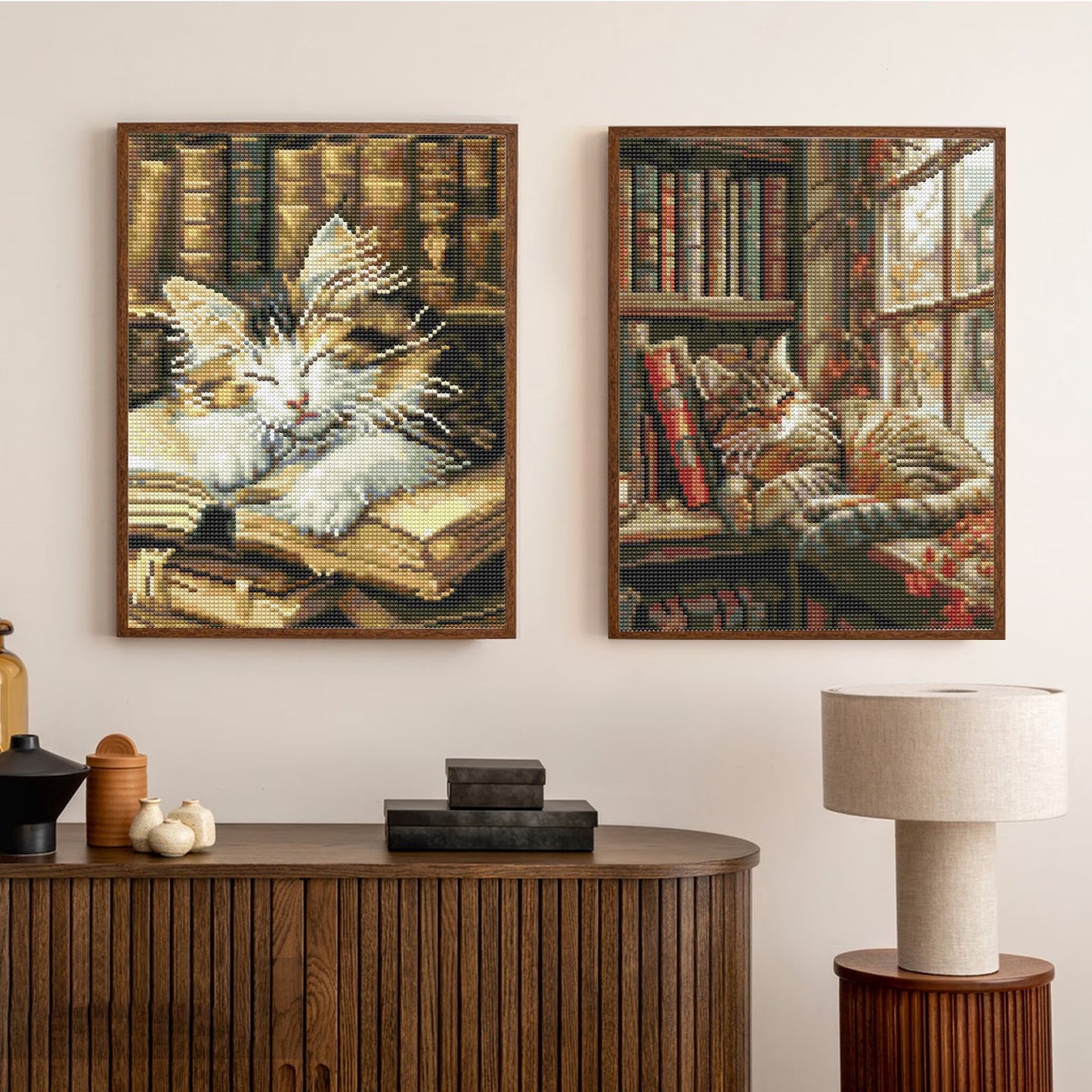 Mosaflare Cat Diamond Art Painting Kits,2-Pack Art Craft kits,Full Round Drill,Home Wall and Relaxing 12"×16"