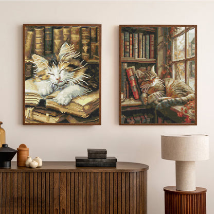 Mosaflare Cat Diamond Art Painting Kits,2-Pack Art Craft kits,Full Round Drill,Home Wall and Relaxing 12"×16"