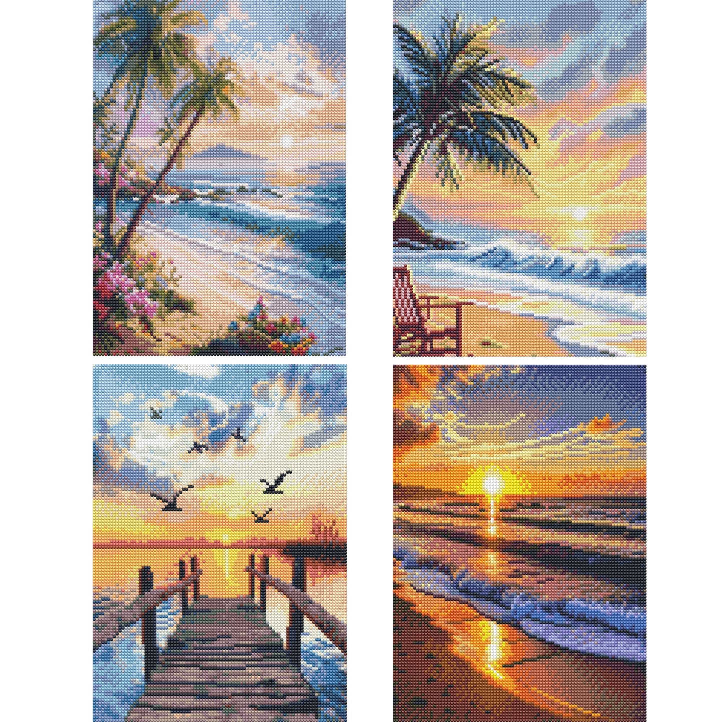 Mosaflare 4-Pack Diamond Art Painting Kits,Ocean View Art Craft Kits,Full Round Drill,Home Wall and Relaxing 12"×16"