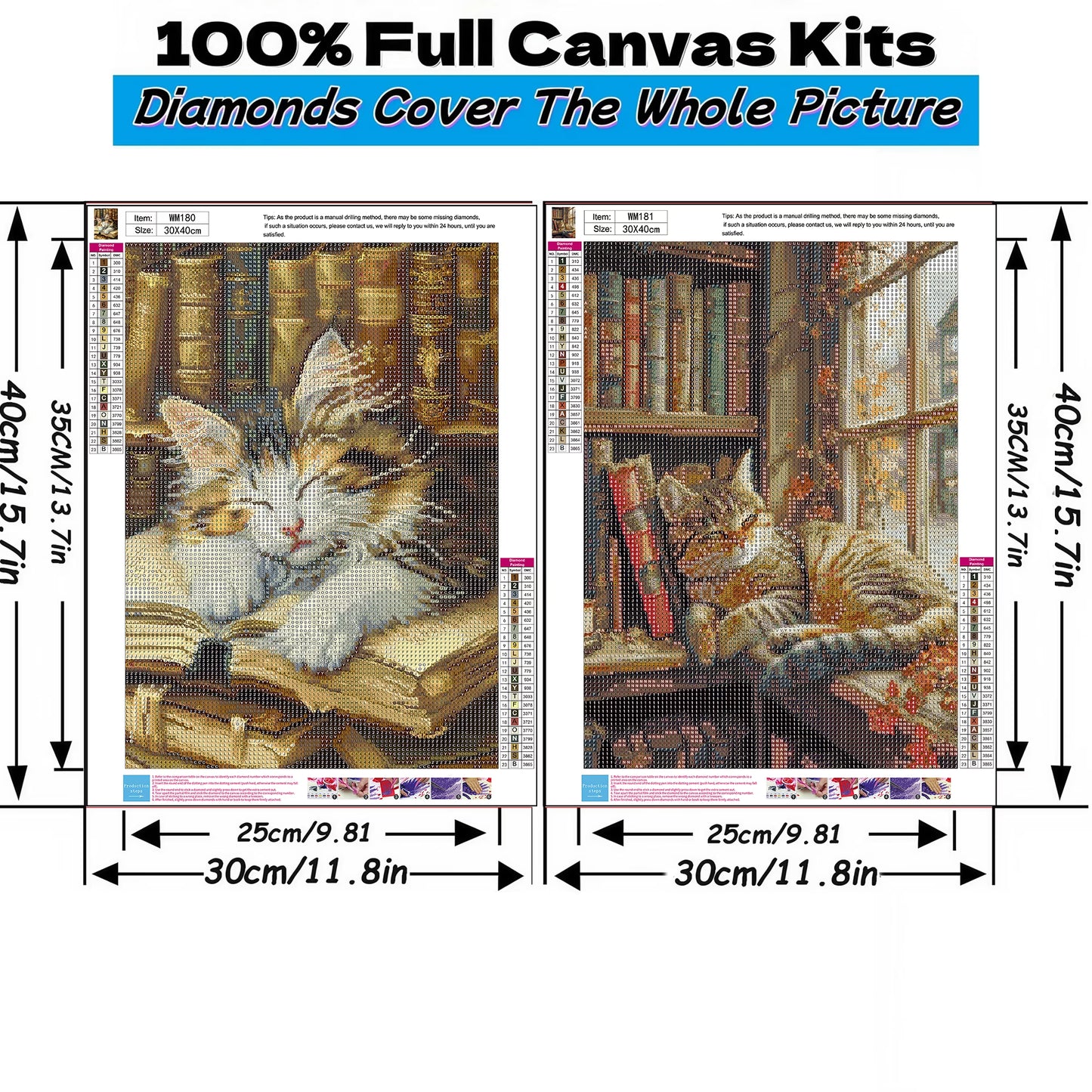 Mosaflare Cat Diamond Art Painting Kits,2-Pack Art Craft kits,Full Round Drill,Home Wall and Relaxing 12"×16"