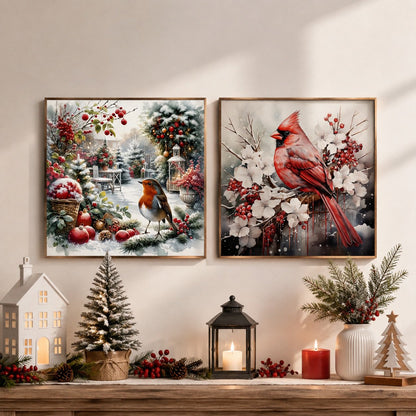 CSZPPQAF 2-Pack Diamond Painting Kits for Adults-Christmas Bird, Full Drill Round Diamond Art, Craft Art, Home Wall Decor and Gift 13.8 x 13.8 Inch